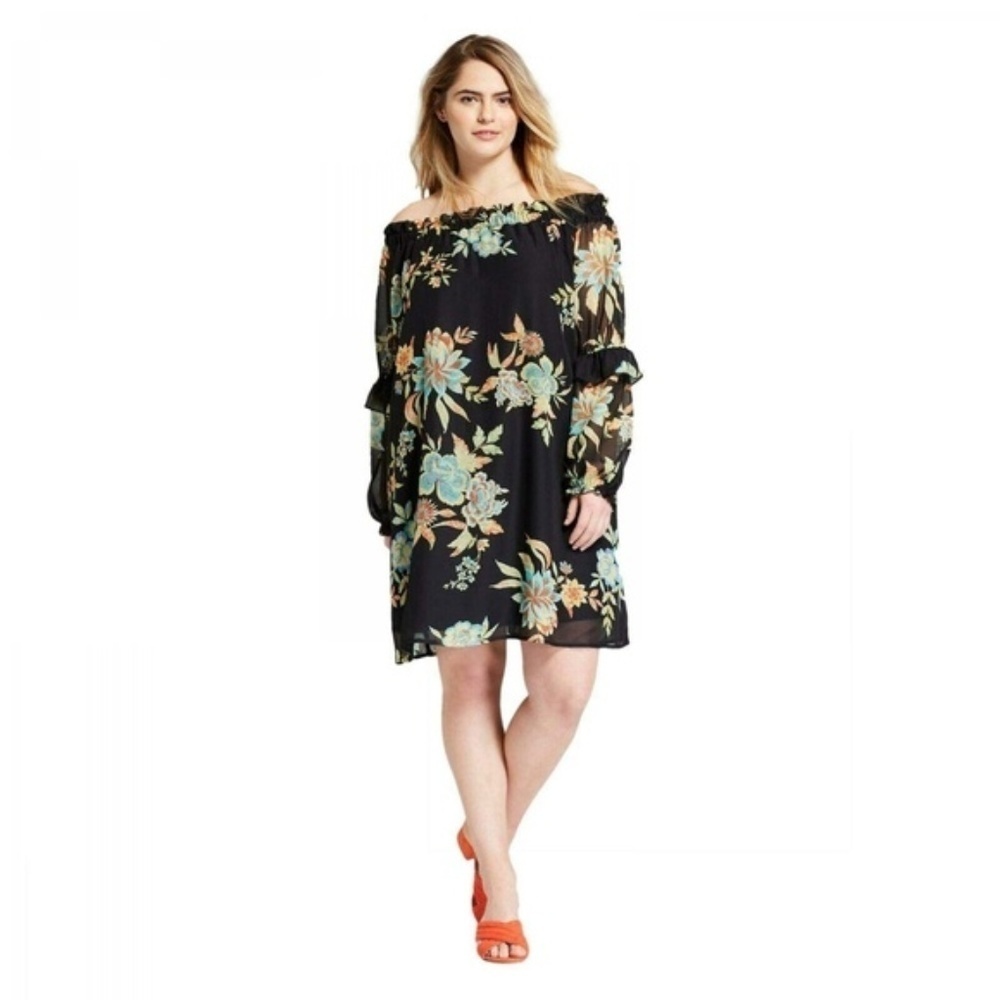 Xhilaration Off Shoulder Floral Balloon Sleeve Ruffle Dress Women's Size Plus X
